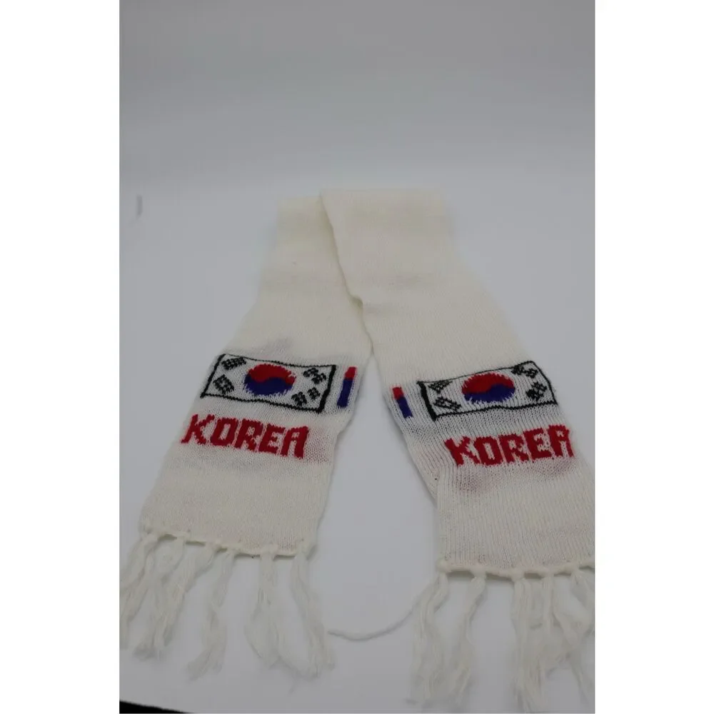 Vintage Korea Flag Knit Scarf‎ Fringe Long Skinny Souvenir